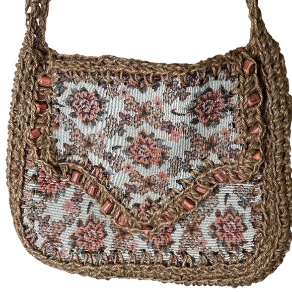 VTG 70s Boho Floral Tapestry Woven Canvas Purse Hong Kong JCPenney Cottagecore - Picture 7 of 9
